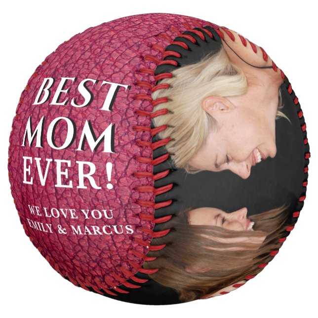 Best Mum Leather Print Mother`s Day Photo Collage Softball (Angled)