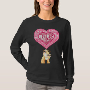 Best Mum Mama Giraffe Baby Giraffe Snugging Heart T-Shirt