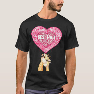 Best Mum Mama Giraffe Baby Giraffe Snugging Heart T-Shirt