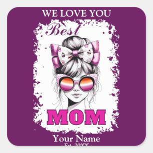 Best Mum Messy Bun Mum Lesbian Flag Colours Square Sticker