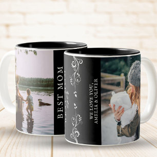 Best Mum Modern Foliage 2 Custom Photos Black Two-Tone Coffee Mug