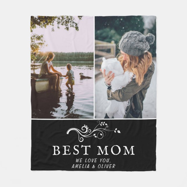 Best Mum Modern Foliage 2 Custom Photos Mother Fleece Blanket (Front)