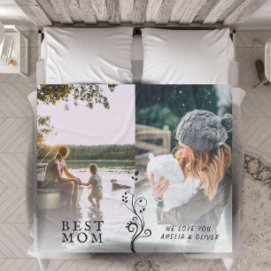 Best Mum Modern Foliage 2 Custom Photos Mother Fleece Blanket