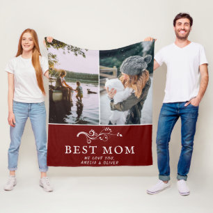 Best Mum Modern Foliage 2 Custom Photos Mother Fleece Blanket