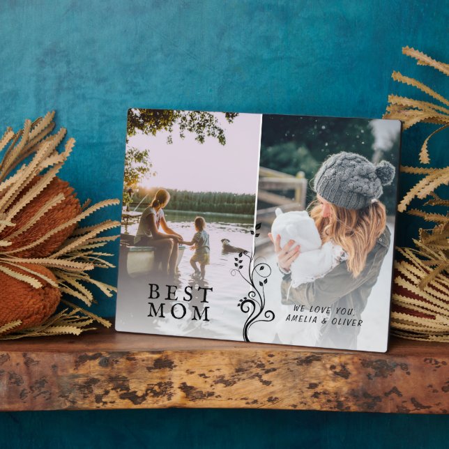 Best Mum Modern Foliage 2 Custom Photos Mother  Plaque (Side)