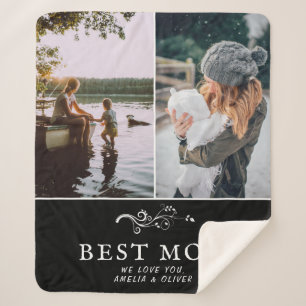 Best Mum Modern Foliage 2 Custom Photos Mother Sherpa Blanket