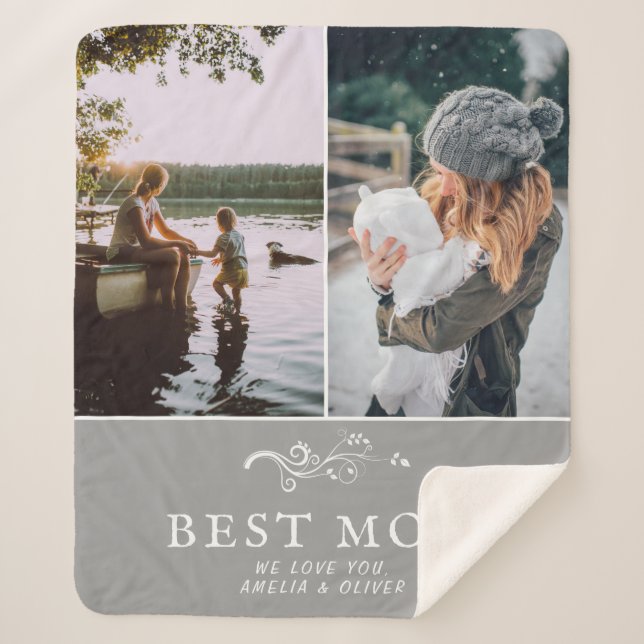 Best Mum Modern Foliage 2 Custom Photos Mother Sherpa Blanket (Front)