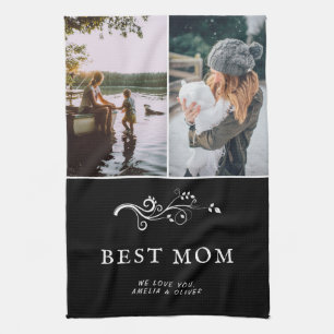 Best Mum Modern Foliage 2 Custom Photos Mother Tea Towel