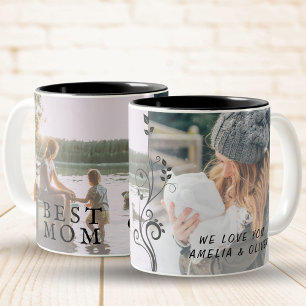 Best Mum Modern Foliage 2 Custom Photos Mother  Two-Tone Coffee Mug