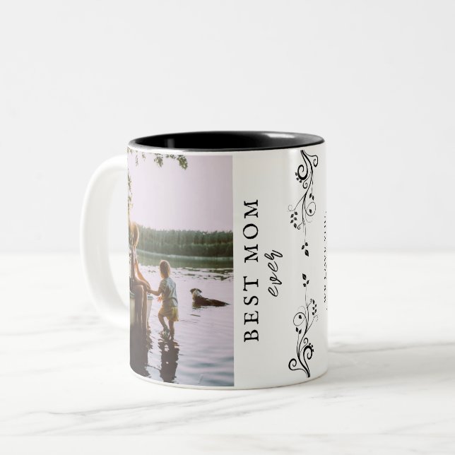 Best Mum Modern Foliage 2 Custom Photos  Two-Tone Coffee Mug (Front Left)