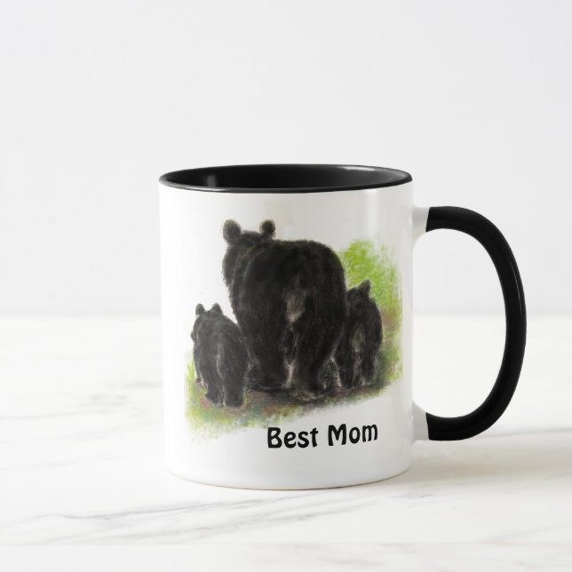 Best Mum , Mother, Cute, Black Bear Animal  Mug (Right)