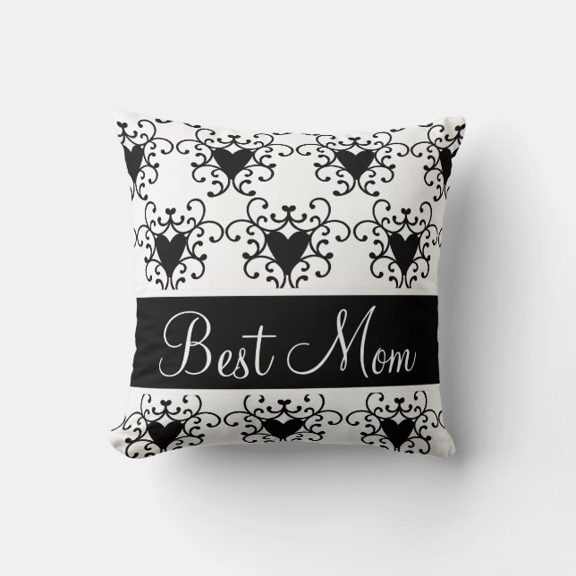 Best Mum Mother's Day Black Hearts Swirls Cushion (Front)