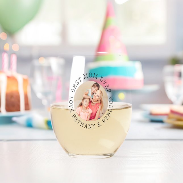 Best Mum Mum Ever Custom Photo Names Stemless Wine Glass (Insitu (Birthday))