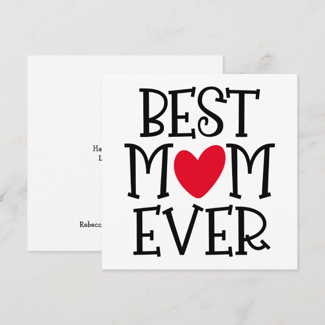 Best Mum Mum Ever Red Heart Black Text Holiday Card (Front/Back)