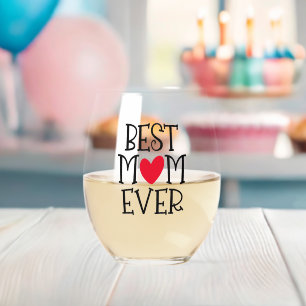 Best Mum Mum Ever Red Heart Name Stemless Wine Glass