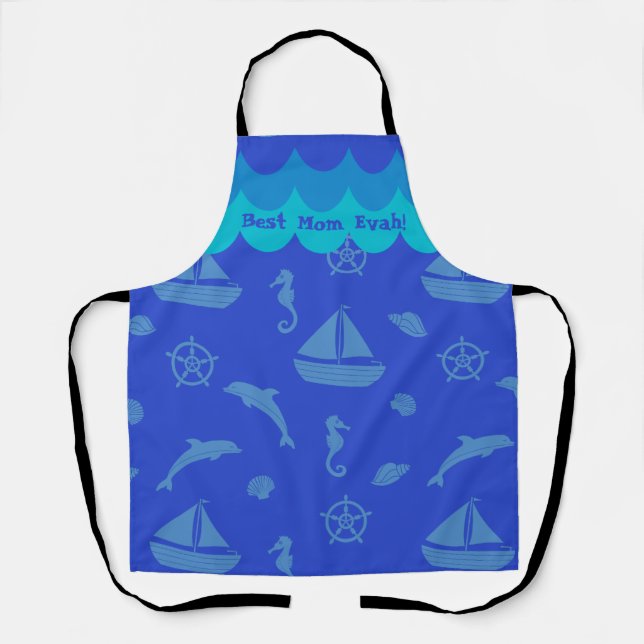 Best Mum Nautical Pattern Theme Apron (Front)
