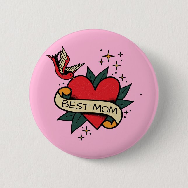 [ Best Mum ] old school heart tattoo 6 Cm Round Badge (Front)