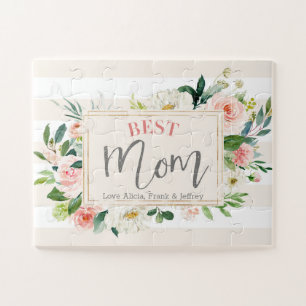 Best Mum Peach Floral Mothers Day Jigsaw Puzzle