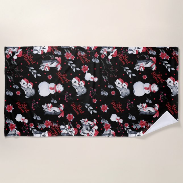 Best Mum Penguin Christmas pattern Beach Towel (Front)
