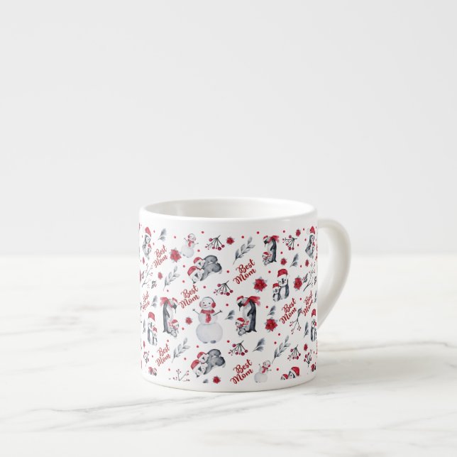 Best Mum Penguin Christmas pattern Espresso Cup (Front Right)