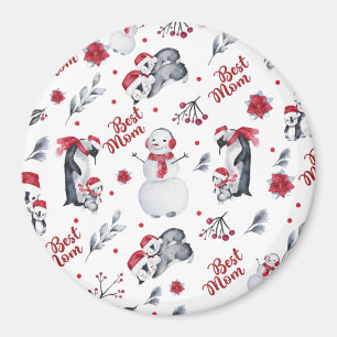 Best Mum Penguin Christmas pattern Magnet