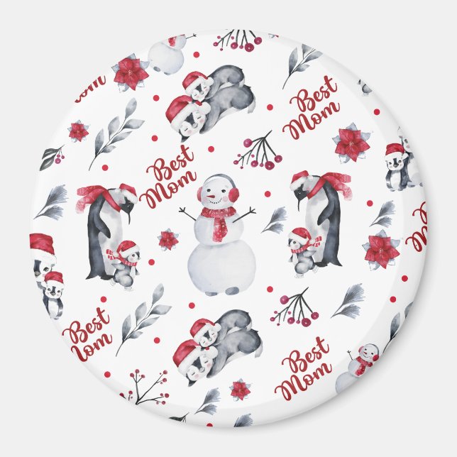 Best Mum Penguin Christmas pattern Magnet (Front)