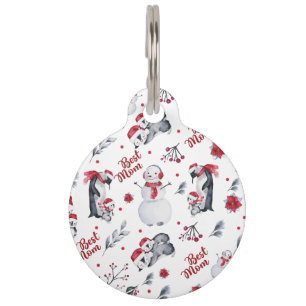 Best Mum Penguin Christmas pattern Pet Tag