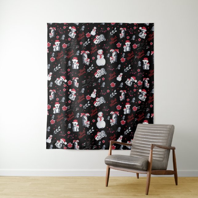 Best Mum Penguin Christmas pattern Tapestry (In Situ)