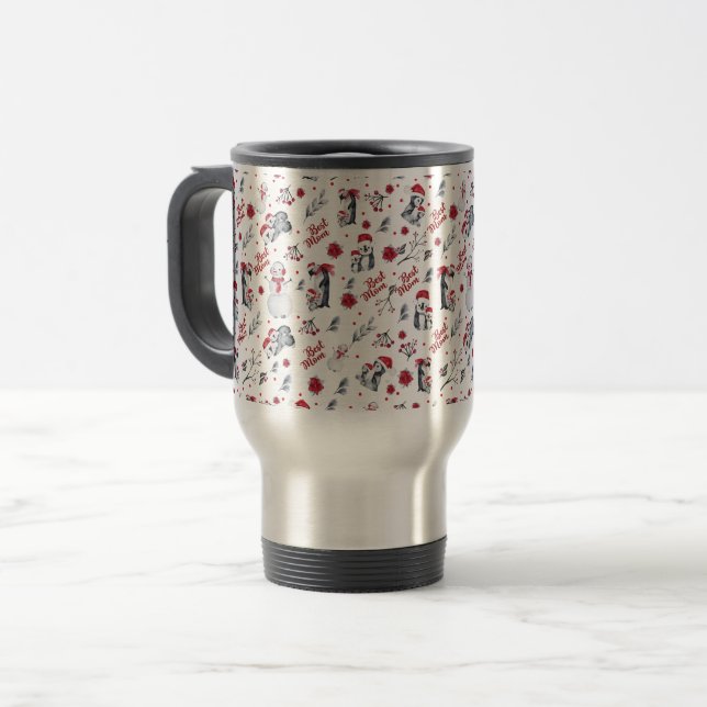 Best Mum Penguin Christmas pattern Travel Mug (Front Left)