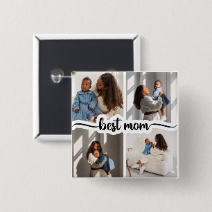 Best Mum Personalised 4 Photo Collage 15 Cm Square Badge