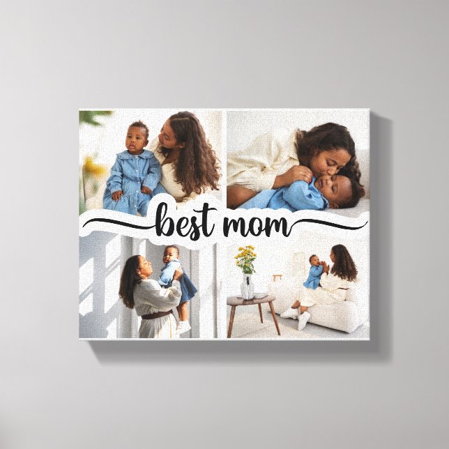 Best Mum Personalised 4 Photo Collage Canvas Print (Front)