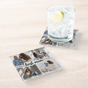 Best Mum Personalised 4 Photo Collage Glass Coaster