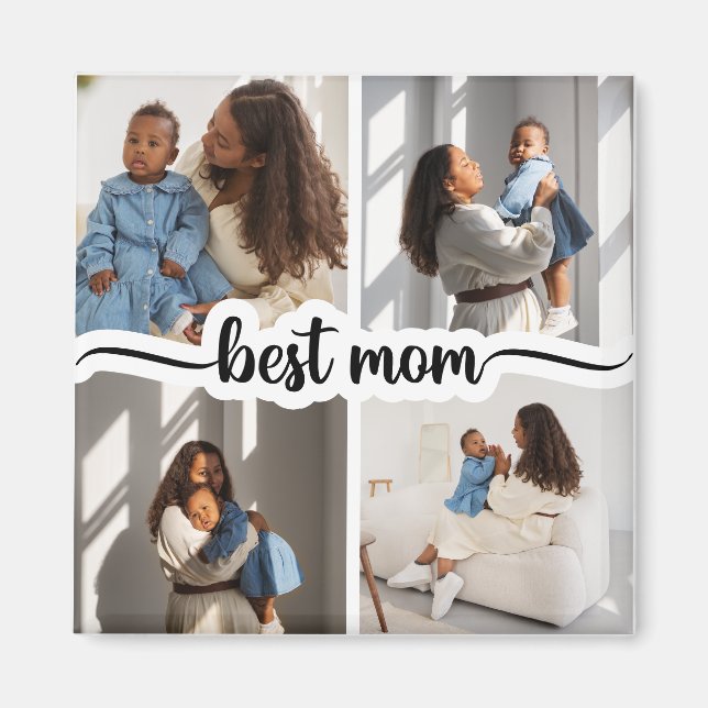 Best Mum Personalised 4 Photo Collage Magnet (Front)