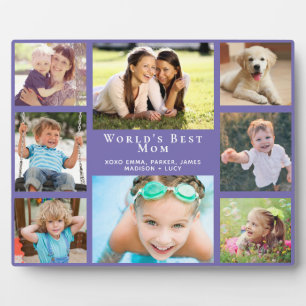 Best Mum Photo Collage Purple Plaque