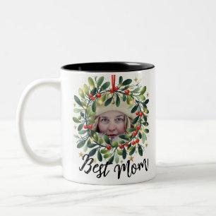 Best Mum Photo Holly Wreath Two-Tone Coffee Mug