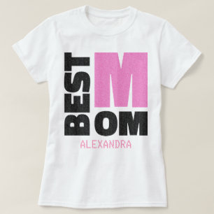 Best Mum Pink Black Glitter Name Customised T-Shirt