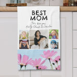 Best Mum Pink Flowers 4 Kids Photos  Tea Towel<br><div class="desc">Cute Best Mum Flowers 4 Kids Photos Collage keepsake kitchen towel. Hand-drawn flowers in beautiful spring colours and 4 photos. Create your own personalised gift for a mother for Mother`s Day,  birthday or Christmas and add your names and photos.</div>