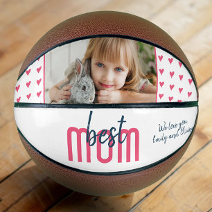 Best Mum Pink Heart Family Photo Mother`s Day Basketball