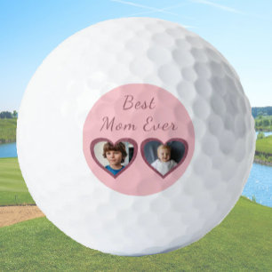 Best Mum Pink Hearts 2 Kids Custom Photo Collage Golf Balls