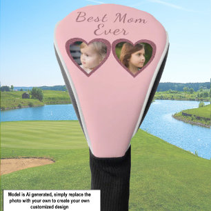 Best Mum Pink Hearts 2 Kids Photo Collage Golf Head Cover