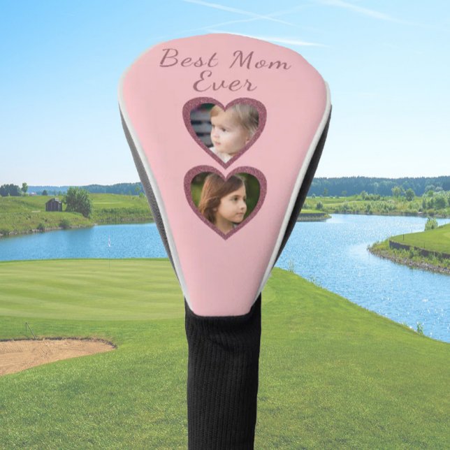 Best Mum Pink Hearts 2 Kids Photo Collage  Golf Head Cover (Creator Uploaded)