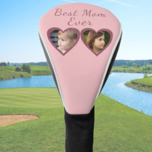 Best Mum Pink Hearts 2 Kids Photo Collage Golf Head Cover