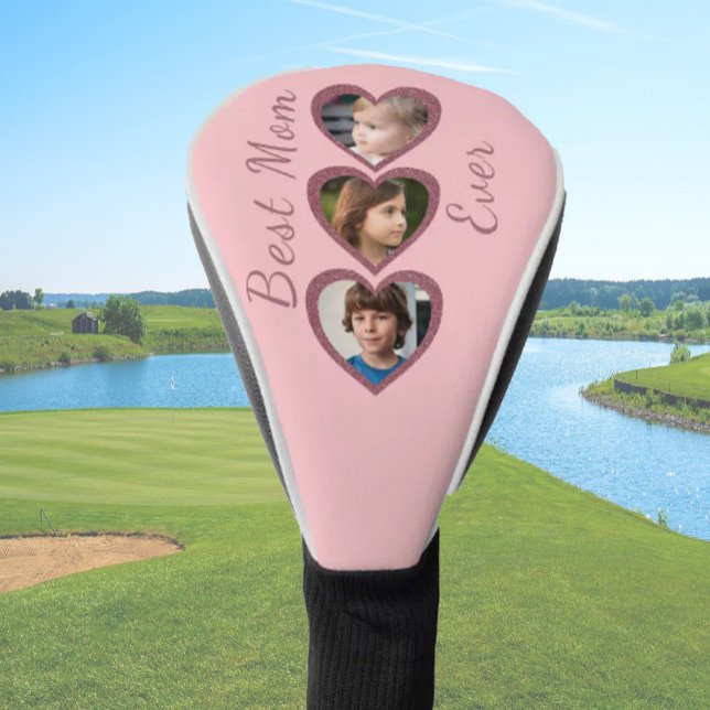 Best Mum Pink Hearts 3 Kids Photo Collage  Golf Head Cover (Creator Uploaded)