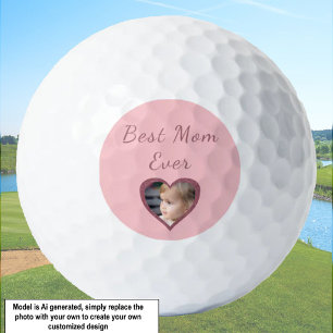 Best Mum Pink Hearts Custom Kids Photo Golf Balls