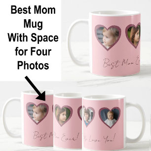 Best Mum Pink Hearts Four Kids Photo Collage  Coffee Mug