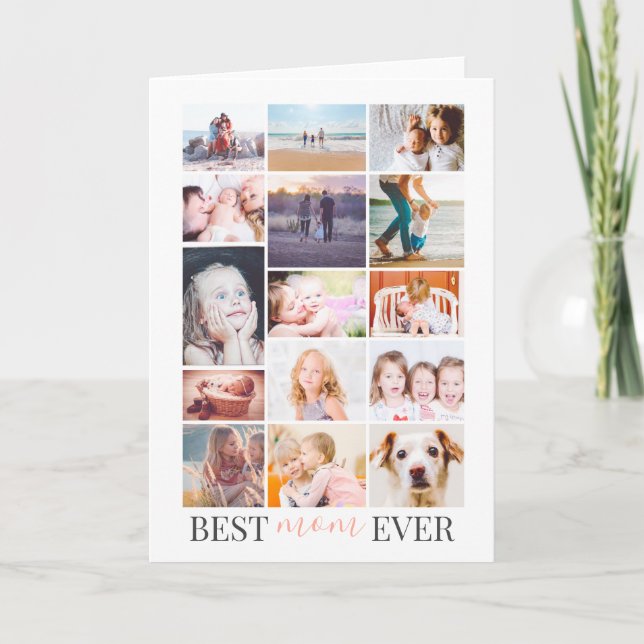 Best mum pink mother's day 15 photo collage grid card (Front)