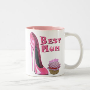 Best Mum Pink Stiletto Shoe and Cupcake with Heart Two-Tone Coffee Mug