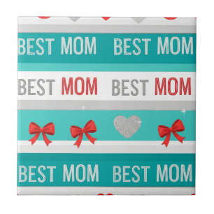 Best Mum Pop Art Hearts & Bows Retro Tile