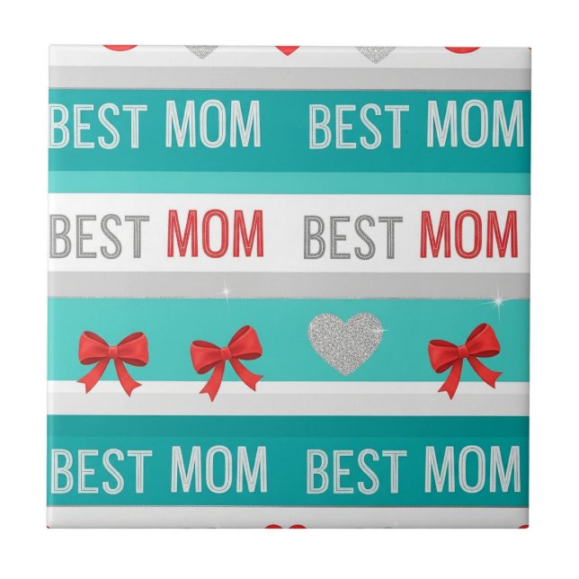 Best Mum Pop Art Hearts & Bows Retro Tile (Front)