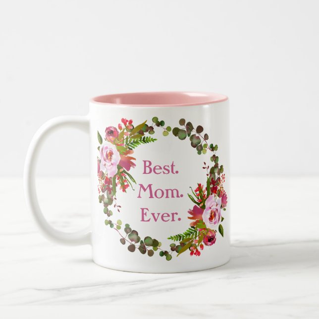 Best Mum Pretty Pink Floral Photo Mothers Day Two-Tone Coffee Mug (Left)